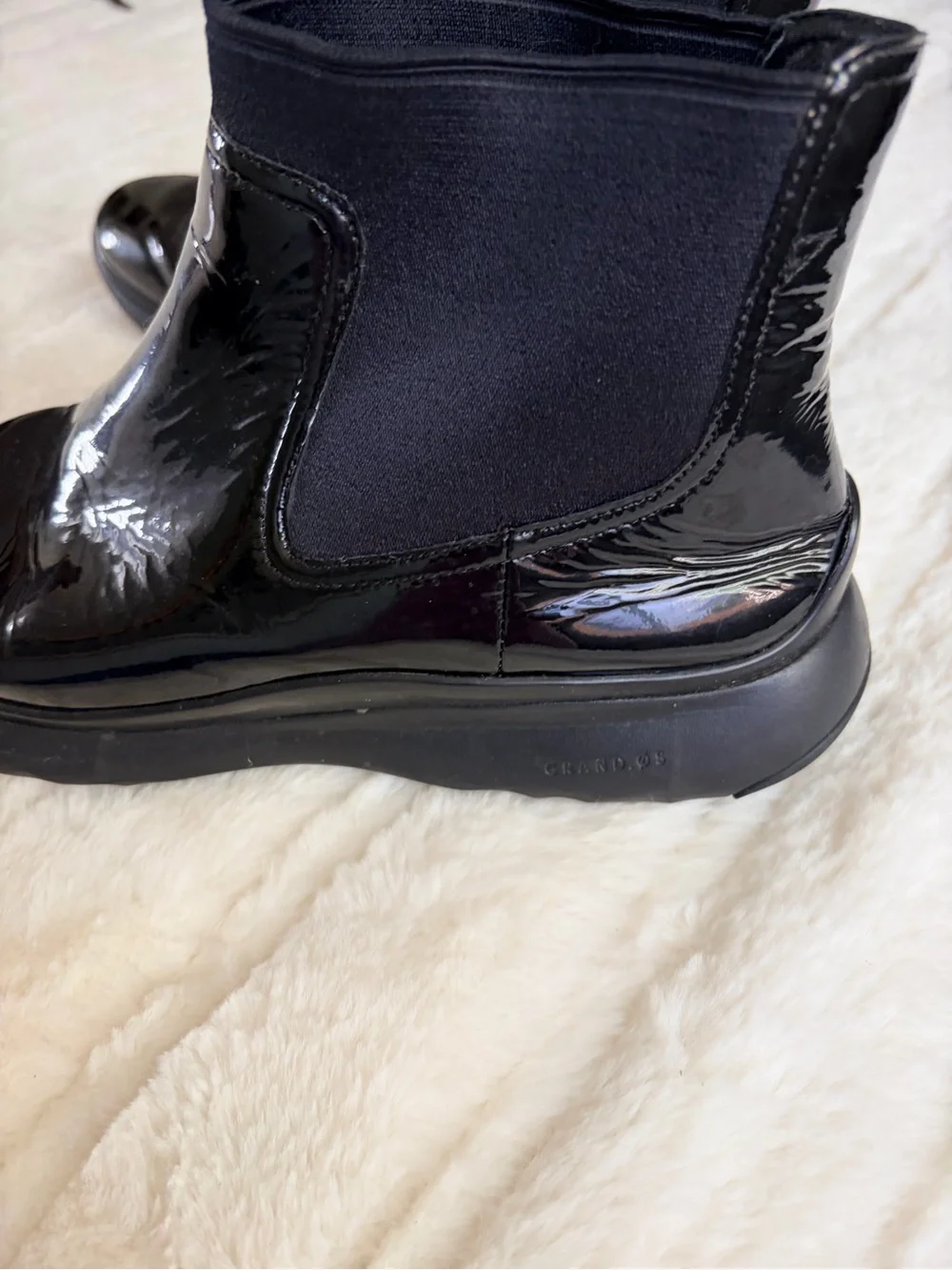 COLE HAAN 3.Zerogrand Black Patent Chelsea Ankle Boots